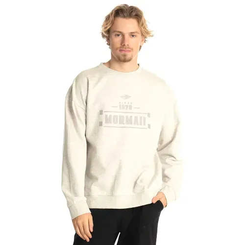 Polerón crew neck melange con estampado central