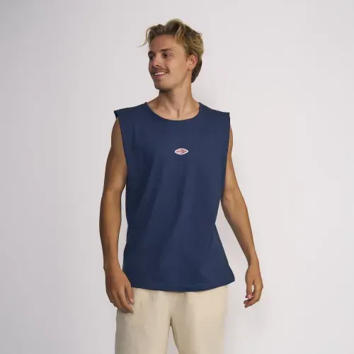 Polera Masculina Sin Mangas Color Solido Con Estampado En Frente Y Espalda Navy