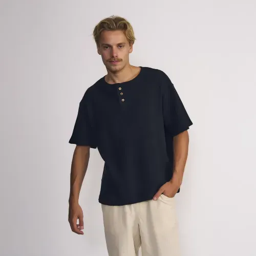 Polera Masculina Tejida Manga Corta Cuello Y Botones Color Solido  Natural Soul