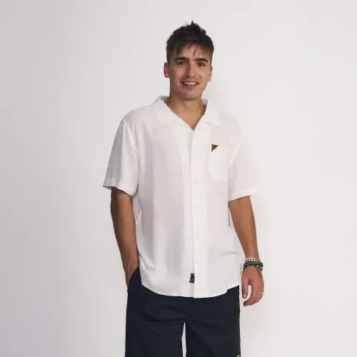 Camisa Masculina Manga Corta Base Textura Rombo Blanco