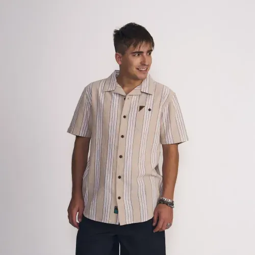 Camisa Masculina Manga Corta Base Textura Tostado